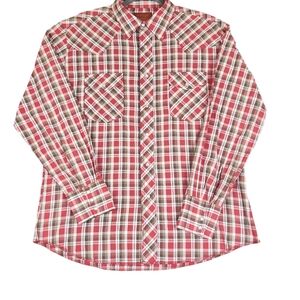 Vtg Rustler Mens Shirt Size Large Red Striped Western Pearl Snap XLarge Work 90s